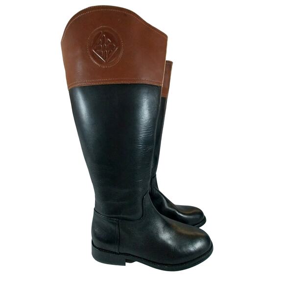 ANTONIO MELANI! FAB BLACK & PECAN BROWN GENUINE LEATHER RIDING BOOTS! SZ 8M - Picture 1 of 11